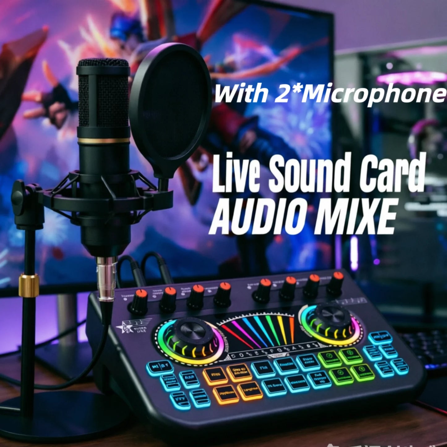 TENLAMP X3-E300 Bluetooth Sound Board Voice Changer & Podcast Microphone Bundle Kit for 4 People, Live Sound Card Audio Mixer Full Set for PC Phone Gaming Singing Karaoke Live Streaming Recording
