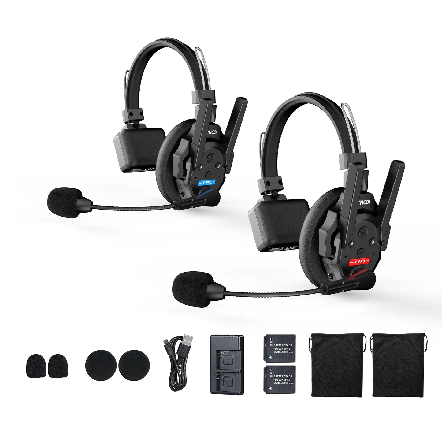 SYNCO XTALK XPRO5 Wireless Intercom Headset 2.4GHz Full Duplex 24H Battery Life 500M Range Real-time Team Communication
