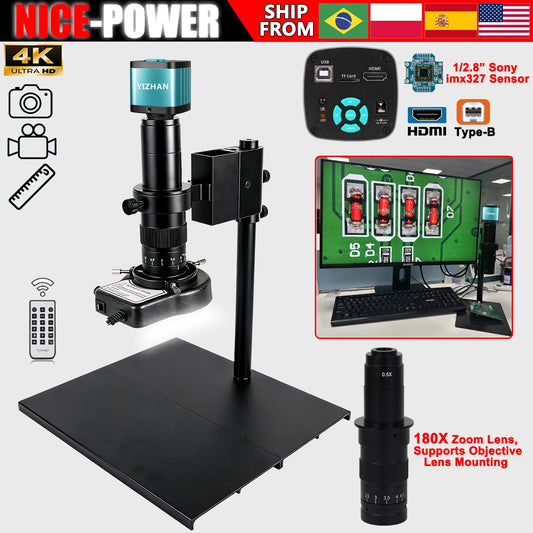4K Digital Microscope,150X/180X Zoom C Mount Lens,48MP 60FPS USB HDMI Video Microscope Camera,Full HD Industrial Microscope