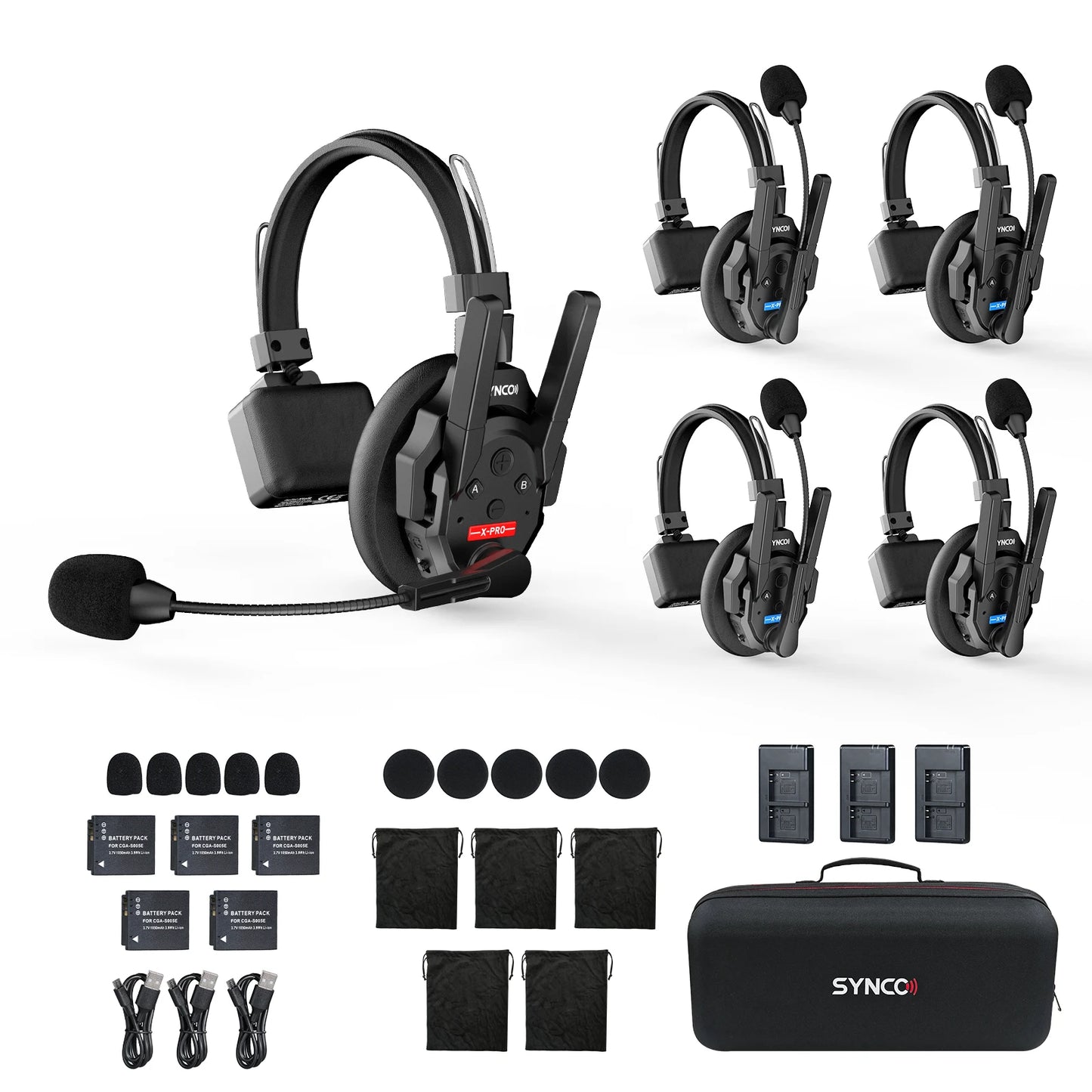 SYNCO XTALK XPRO5 Wireless Intercom Headset 2.4GHz Full Duplex 24H Battery Life 500M Range Real-time Team Communication