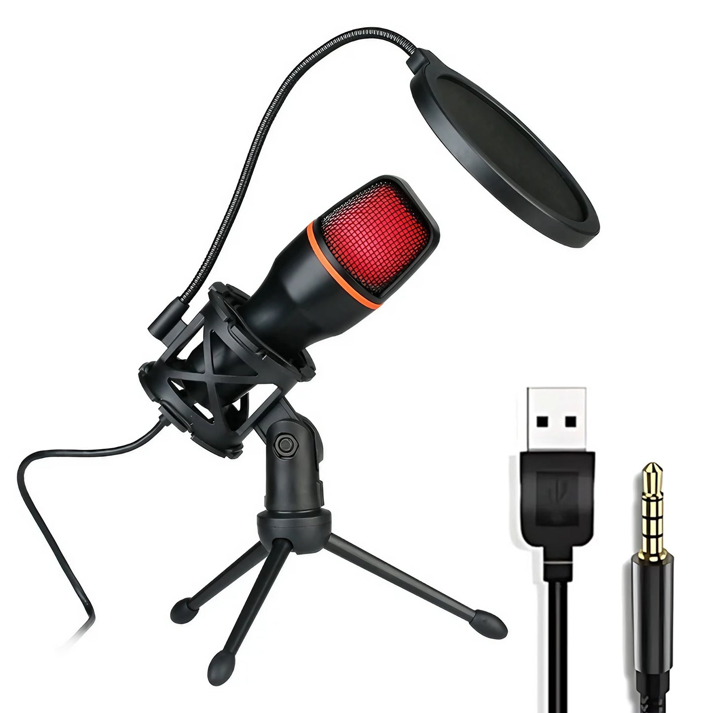 Professional Condenser Microphone Kit with Tripod Stand RGB Lighting Gaming USB Microphone for Streaming YouTube Podcasts Video Studio Recording PC Computer Laptop Mute Button Voice Changer