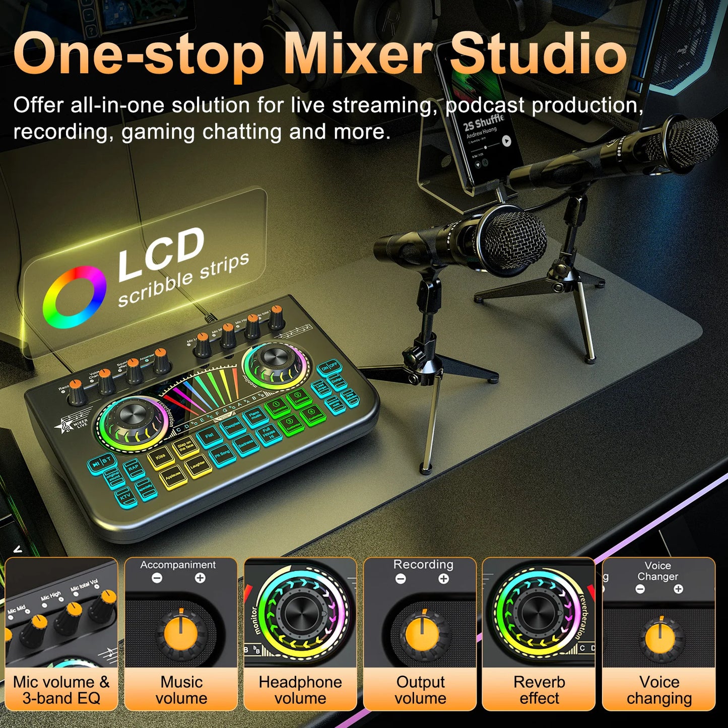 TENLAMP X3-E300 Bluetooth Sound Board Voice Changer & Podcast Microphone Bundle Kit for 4 People, Live Sound Card Audio Mixer Full Set for PC Phone Gaming Singing Karaoke Live Streaming Recording