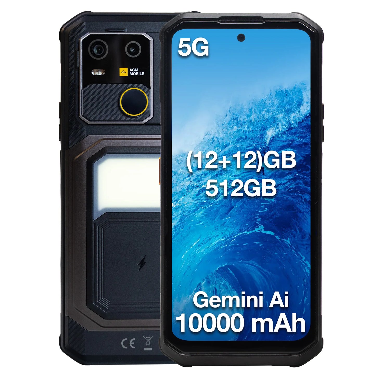 AGM G3 Rugged Phone 5G, Dimensity 7300, 10000mAh, IP68 Waterproof, Wireless Charging, Camping Light, 24（12+12）GB+512GB）