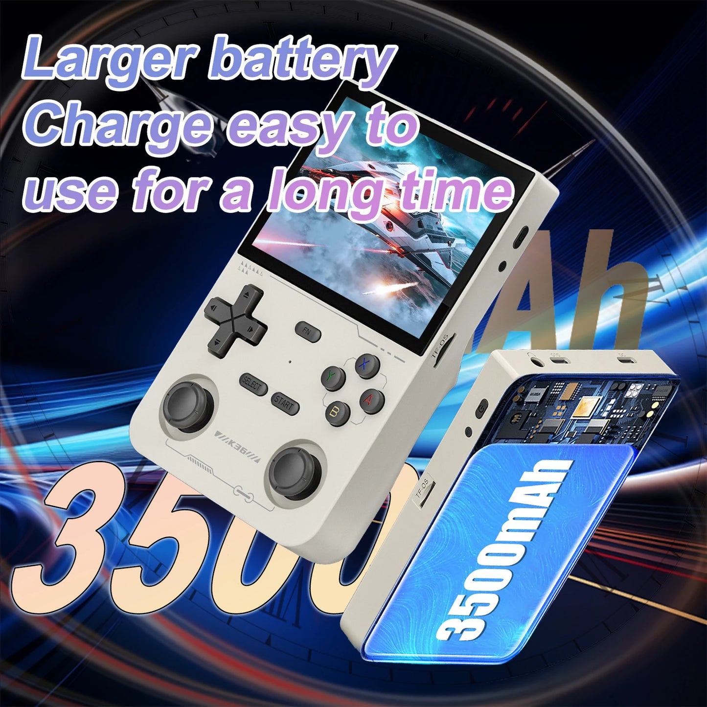 GAMINJA K36 Handheld Game Console 3.5Inch IPS 640x480 Screen Built in 64GB Simulator Games Portable Handheld Game Console