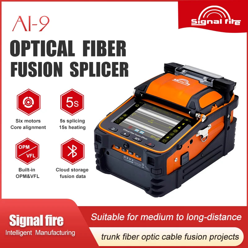 Signalfire AI-9 AI-6Ap Fusion splicer Machine 6 motor 5S splicing machine with VFL Optic power meter tool kits CE free shipping