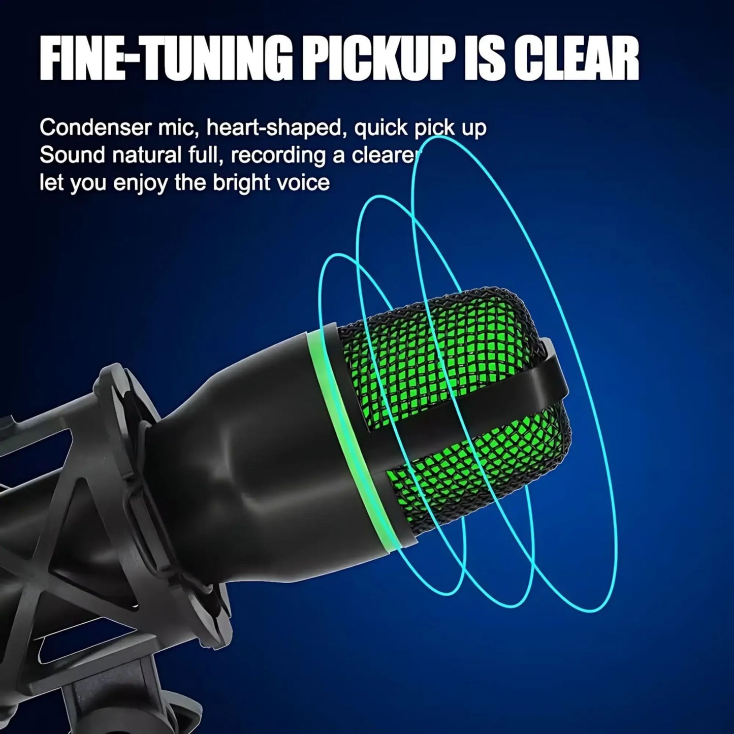 Professional Condenser Microphone Kit with Tripod Stand RGB Lighting Gaming USB Microphone for Streaming YouTube Podcasts Video Studio Recording PC Computer Laptop Mute Button Voice Changer