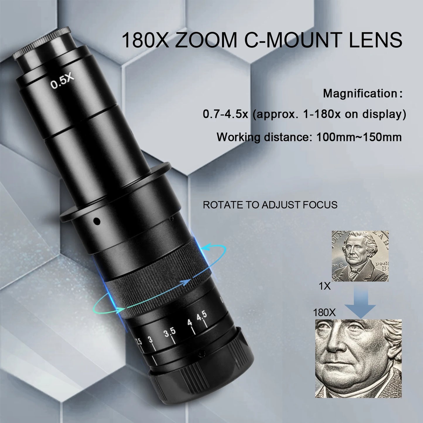 4K Digital Microscope,150X/180X Zoom C Mount Lens,48MP 60FPS USB HDMI Video Microscope Camera,Full HD Industrial Microscope
