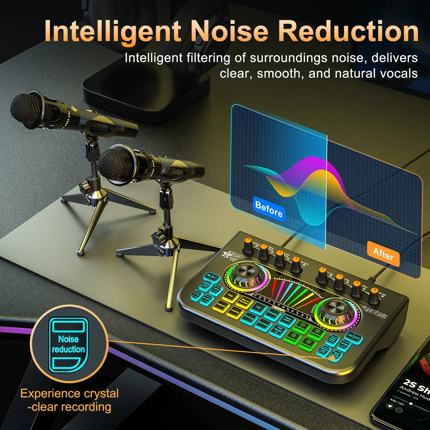 TENLAMP X3-E300 Bluetooth Sound Board Voice Changer & Podcast Microphone Bundle Kit for 4 People, Live Sound Card Audio Mixer Full Set for PC Phone Gaming Singing Karaoke Live Streaming Recording
