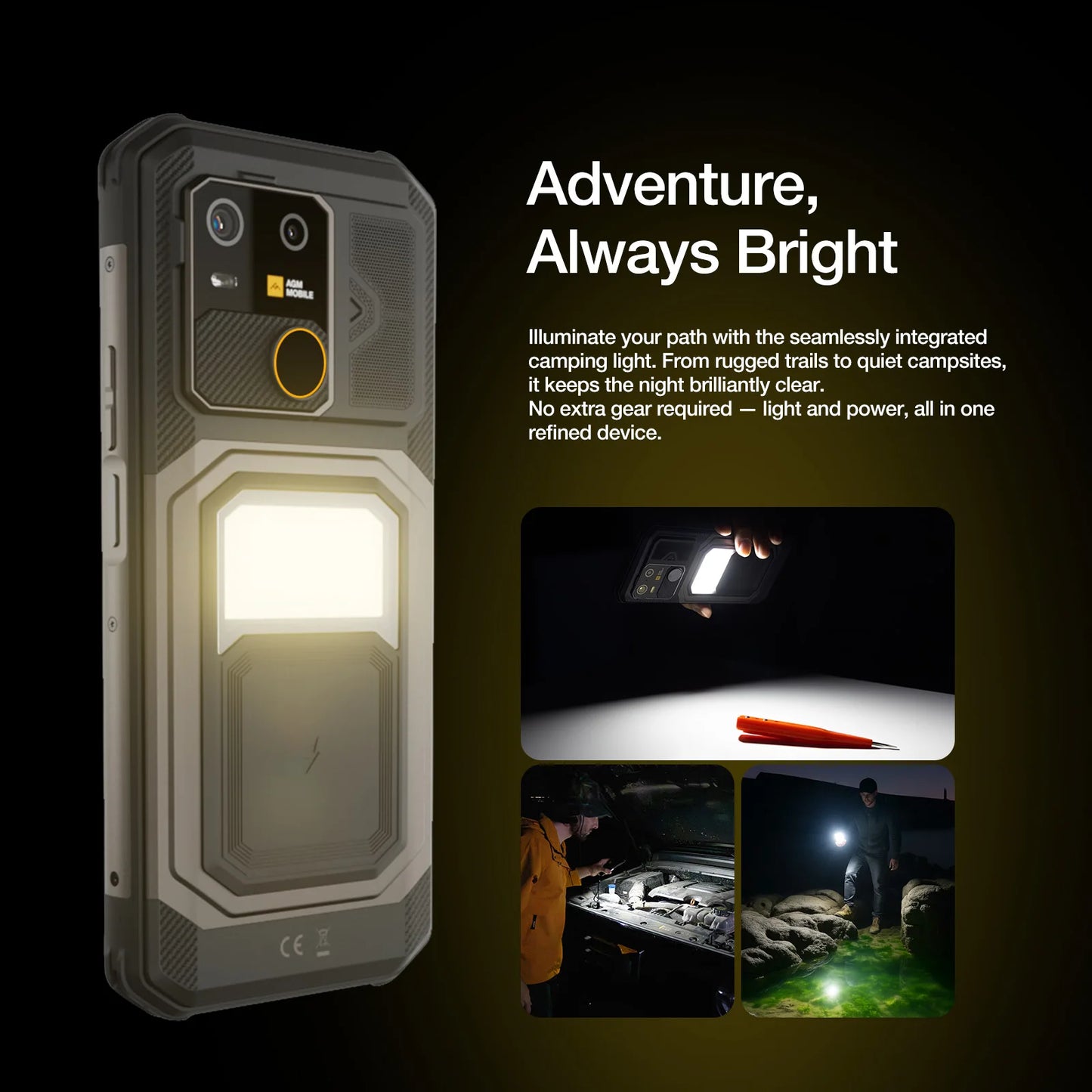 AGM G3 Rugged Phone 5G, Dimensity 7300, 10000mAh, IP68 Waterproof, Wireless Charging, Camping Light, 24（12+12）GB+512GB）
