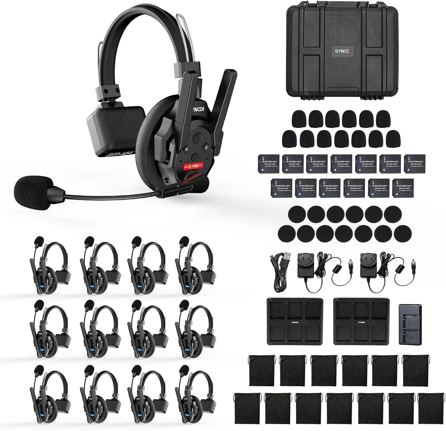 SYNCO XTALK XPRO5 Wireless Intercom Headset 2.4GHz Full Duplex 24H Battery Life 500M Range Real-time Team Communication